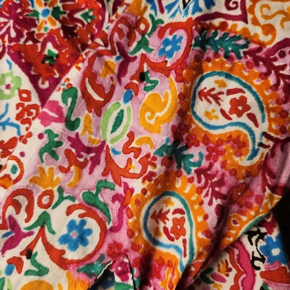 Lauren Ralph Lauren Womens Medium Cotton Paisley Boho Button Up Shirt Multi - Picture 5 of 9